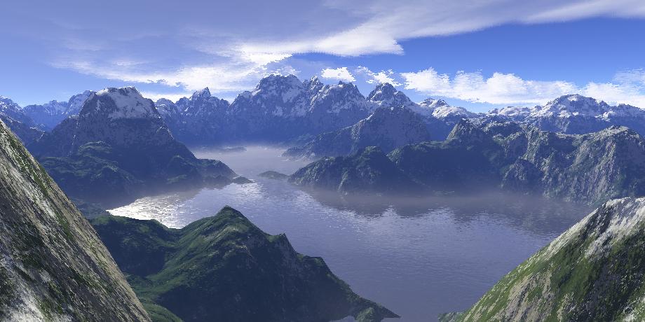 Image of lake surrounded by mountains